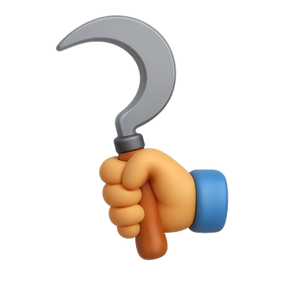 3D Icon of a Hand Holding a Sickle in Isometric View