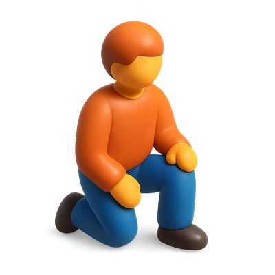 3D Kneeling Person Icon with Volumetric Feel