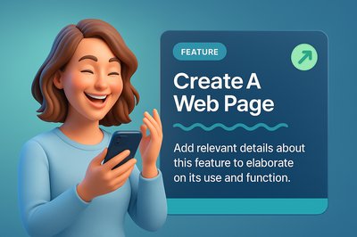 Happy Woman Using Cell Phone with Feature Block