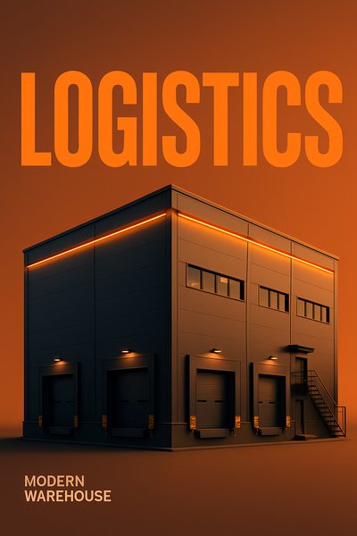 Modern Logistics Warehouse with Bold Typography