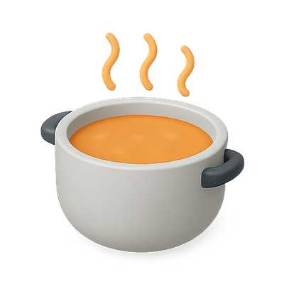 Stylized Cooking Pot with Steaming Soup Illustration