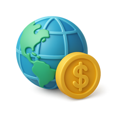 3D Globe and Dollar Sign Icon in Isometric View