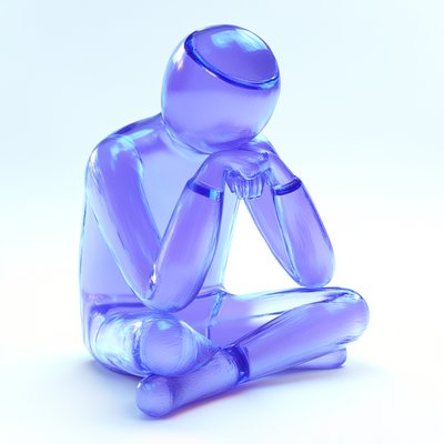 Stylized Blue Glass Figurine in Pensive Pose