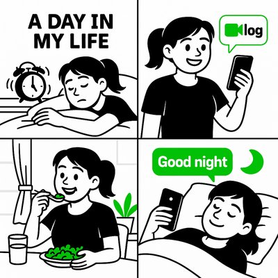 Illustrative Comic Strip of Daily Routine