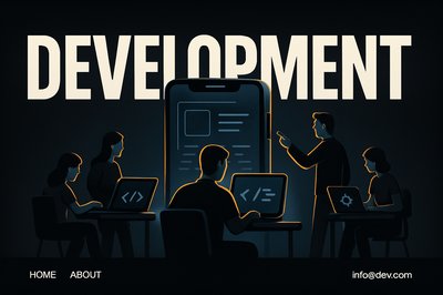 Team of Developers Working on Mobile App in Bold Minimalistic Style
