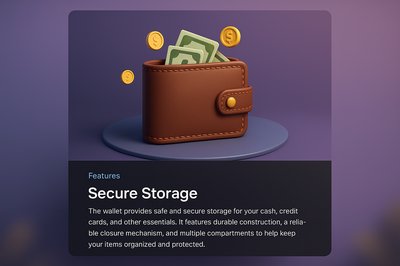 3D Wallet Illustration with Features Description