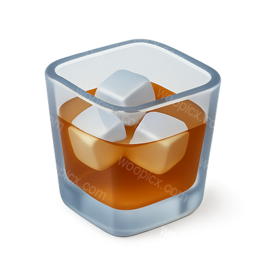 Stylish 3D Drink Icon with Ice Cubes
