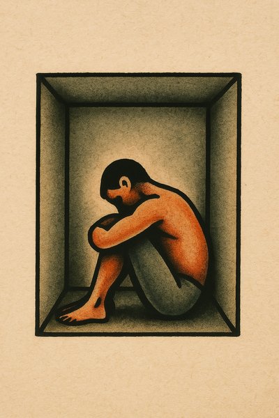 Tattoo Design: Room of Despair with a Figure in Contemplation