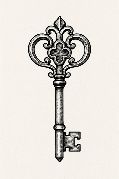 Vintage ornate key illustration on a light background