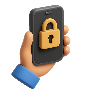 3D Phone Lock Icon in Hand with Volumetric Design