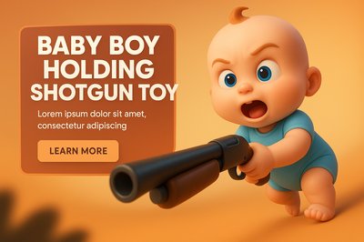Playful Cartoon Baby with Toy Shotgun Illustration