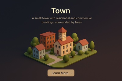 Small Town 3D Scene with Buildings and Trees