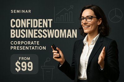 Confident Businesswoman Leading Dynamic Corporate Presentation