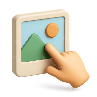 3D Icon of a Hand Pointing at a Picture