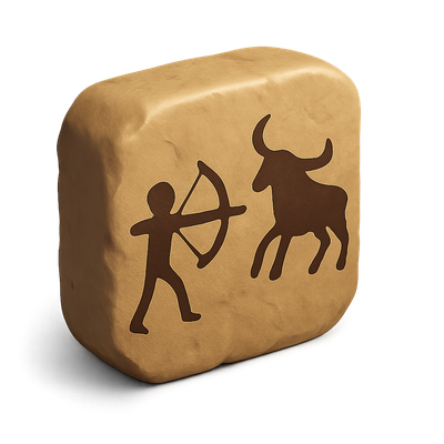Ancient Rock Art Depicting Hunter and Bull