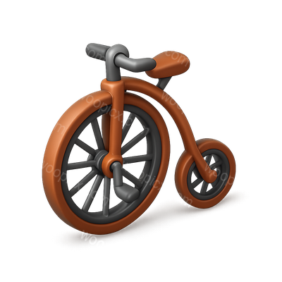 Stylized 3D Penny Farthing Bicycle Icon for Creative Use
