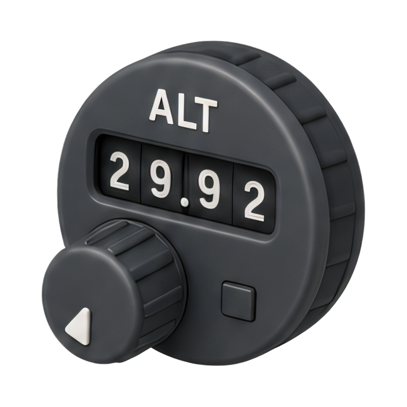 Close-up of altimeter setting knob