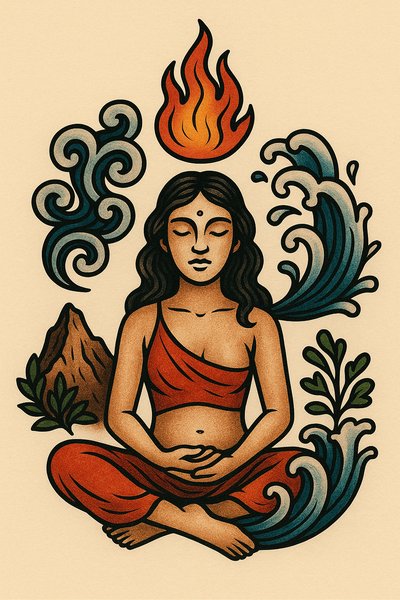 Illustrative Meditation Artwork with Natural Elements