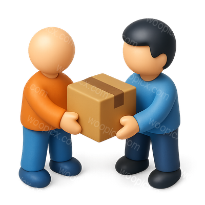 3D Icon of Two People Exchanging Boxes in Isometric View