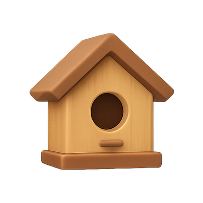 Stylized Wooden Birdhouse Icon with Modern Design