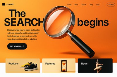 Dynamic Landing Page Design Featuring a Magnifying Glass