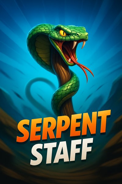 Dynamic Serpent Staff Illustration with Bold Title