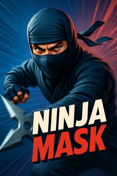 Dynamic Ninja Mask Illustration with Bold Typography