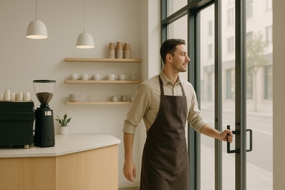 Barista Opening a Modern Café in the Morning