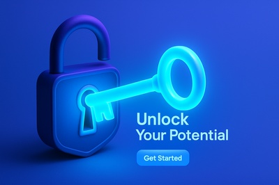 Glowing Unlock Scene with Key and Padlock
