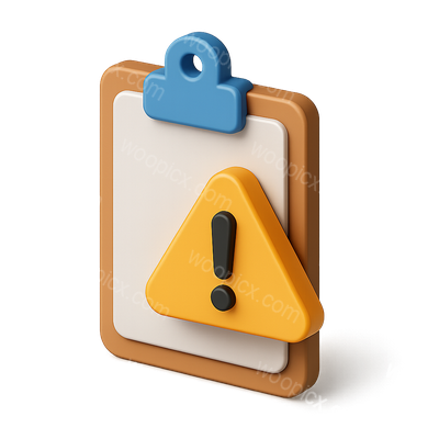3D Warning Sign Clipboard Icon with Yellow Triangle