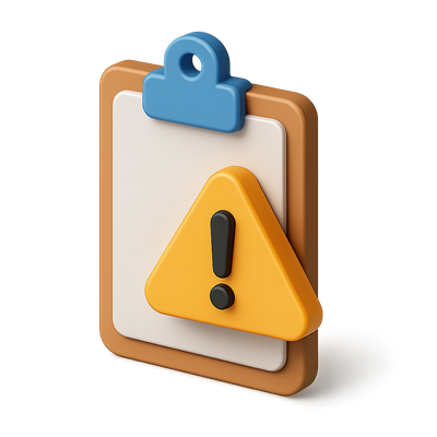 3D Warning Sign Clipboard Icon with Yellow Triangle