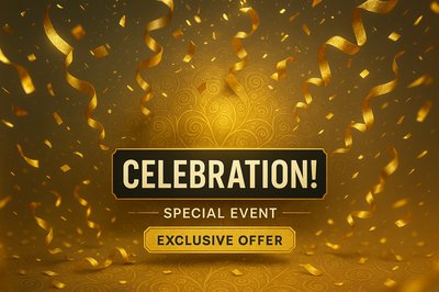 Festive Celebration Announcement Graphic with Golden Accents