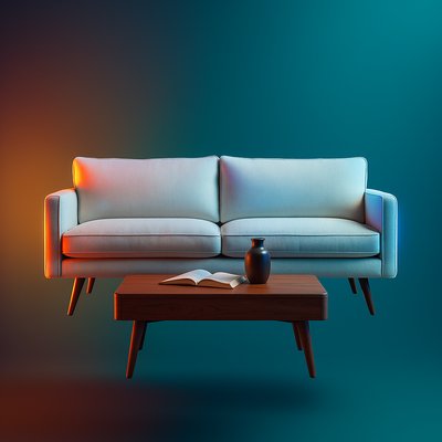 Stylish Modern Mid-Century Living Room Design with Sofa and Coffee Table