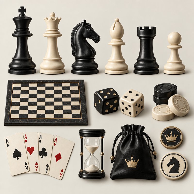 chess pieces and game elements