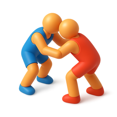 3D Wrestling Icon with Colorful Characters in Action