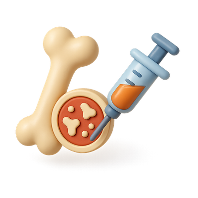3D Icon of a Syringe and Bone with Pizza Design