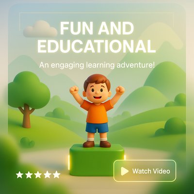 Engaging 3D Kid Podium Illustration in Vibrant Landscape