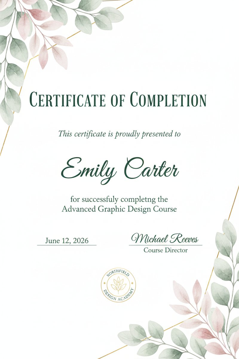 Elegant botanical certificate design