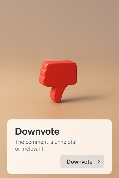 3D Downvote Icon in a Minimalist Scene with Text Block