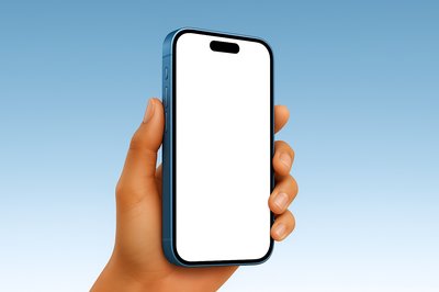 Blue Smartphone Held in Hand with White Screen