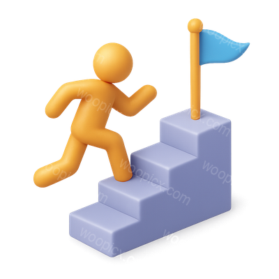 3D Icon of a Person Climbing Stairs with Flag