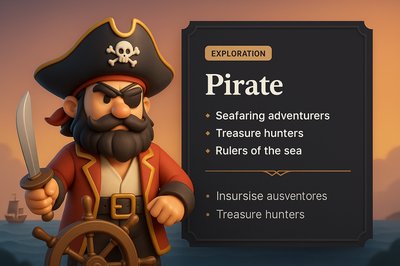 3D Illustration of a Pirate with Text Elements