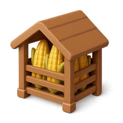 3D Icon of a Barn with Corn