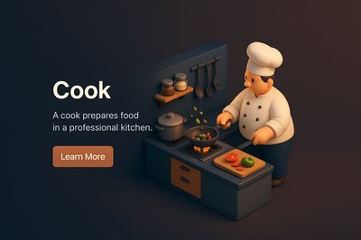 Professional Cook in a 3D Kitchen Scene