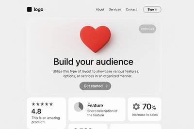 Modern Landing Page Design with Heart Icon