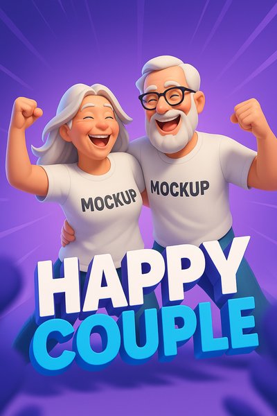 Cheerful Couple in Matching T-Shirts Celebrating Together