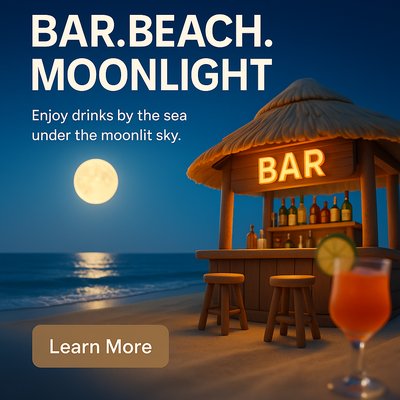 Cozy Beach Bar Scene Under Moonlight