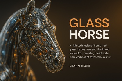 Hyperrealistic Glass Horse with Illuminated Circuitry