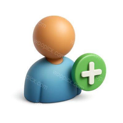3D User Icon with Add Symbol in Isometric View