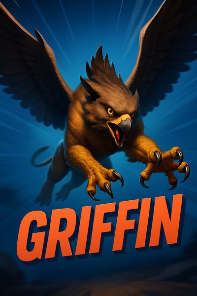 Dynamic Griffin Illustration with Bold Typography
